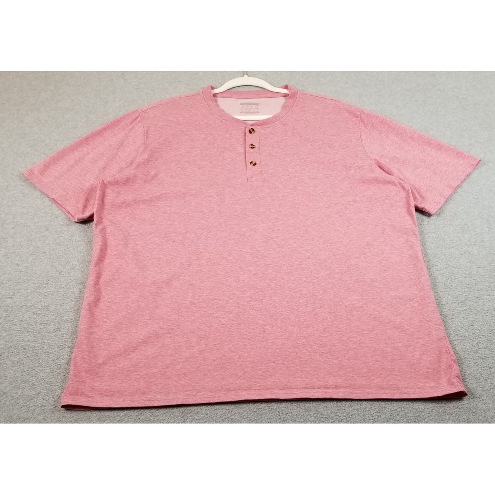 Henley‎ T Shirt Mens 2XL XXL Solid Pink Short Sleeve Casual Cotton Blend Tee
